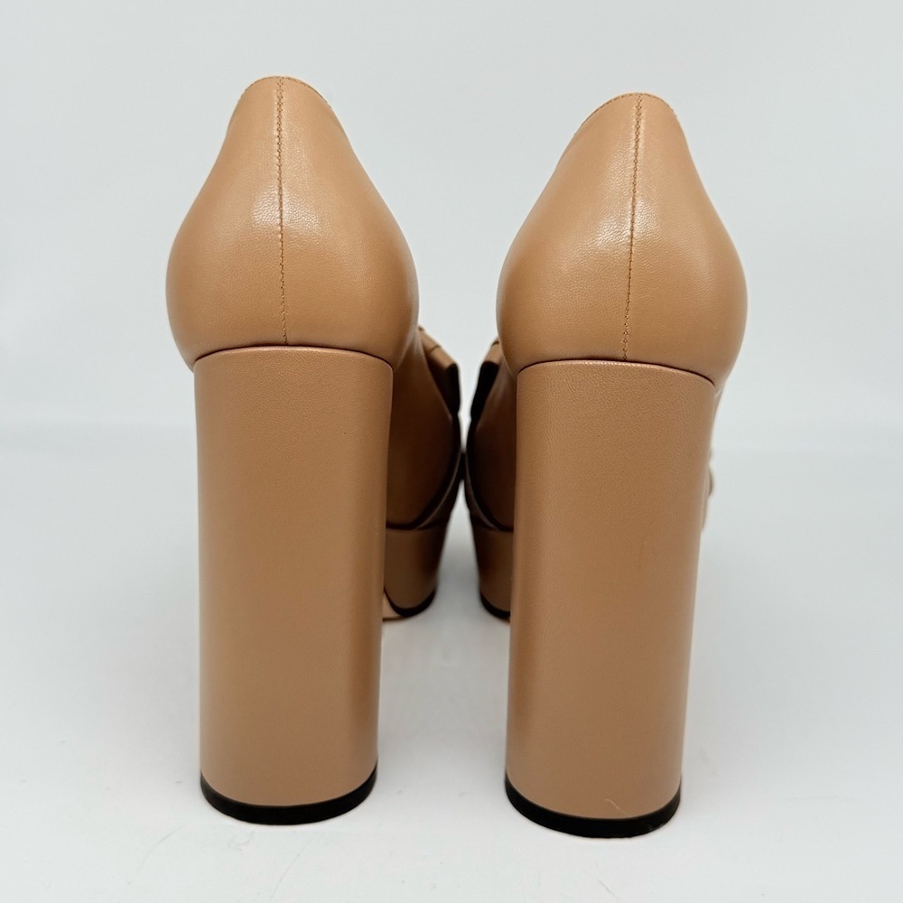 Gucci Tan/Mud Beige GG Marmont Fringe Platform Leather Loafers Pumps EU 38.5 - Picture 6 of 9